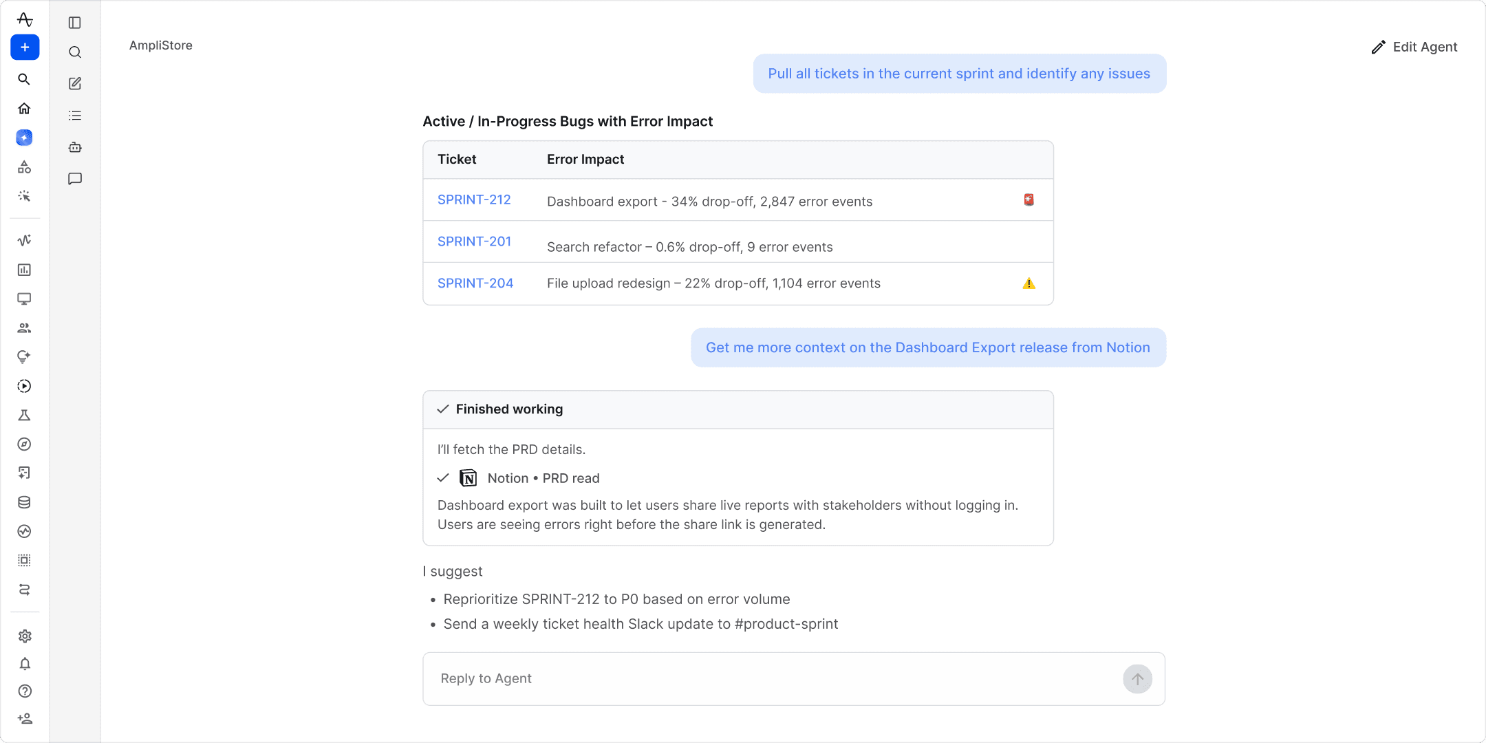 Amplitude Global Agent answering a question about user drop-off