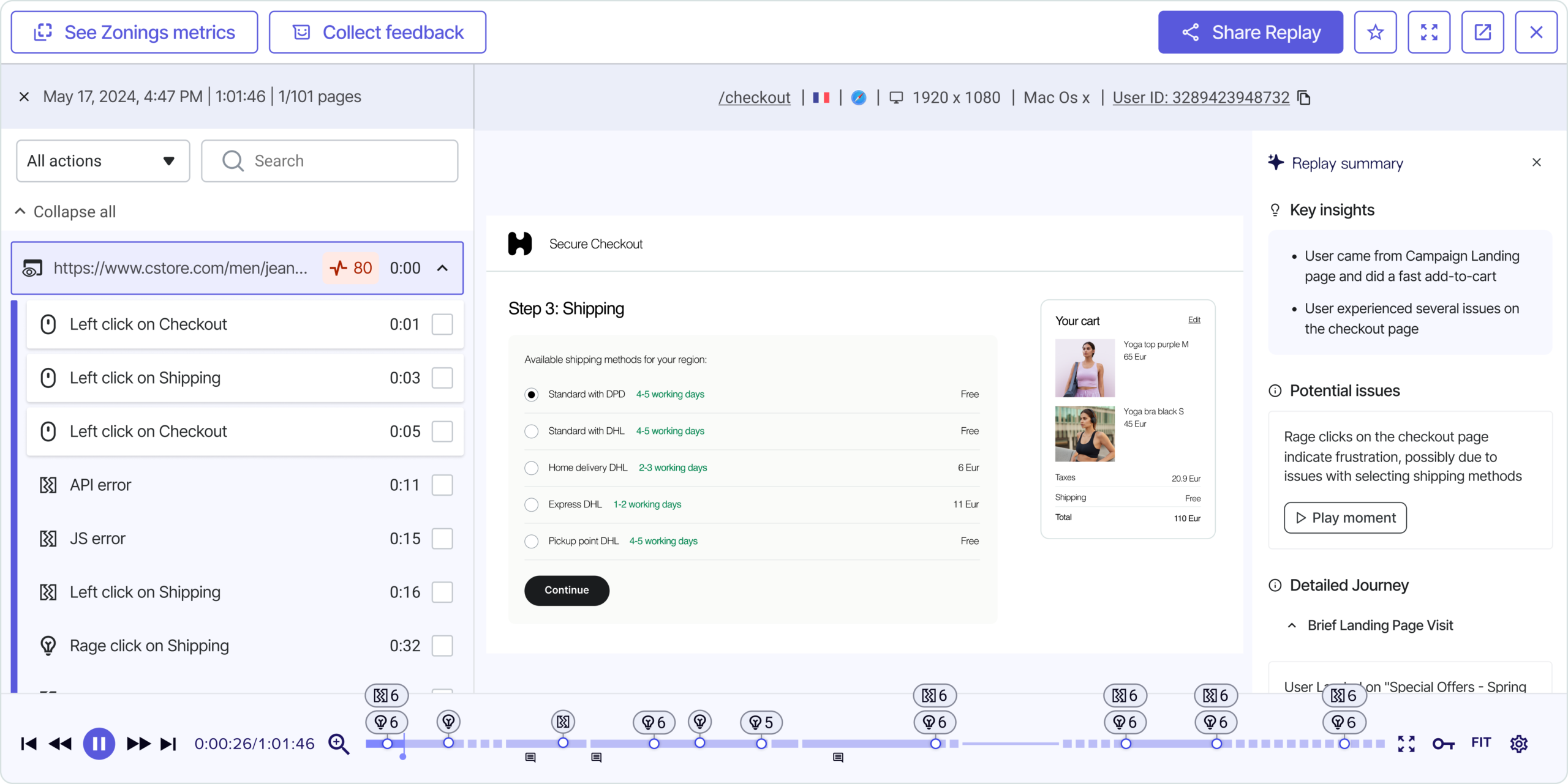 Contentsquare session replay, the successor to Hotjar recordings